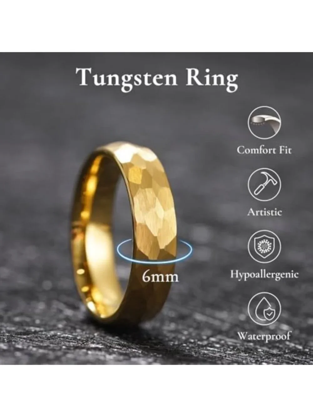 Stylish Men's Tungsten Carbide Wedding Band - Hammered Groove, Two-Tone, Comfort